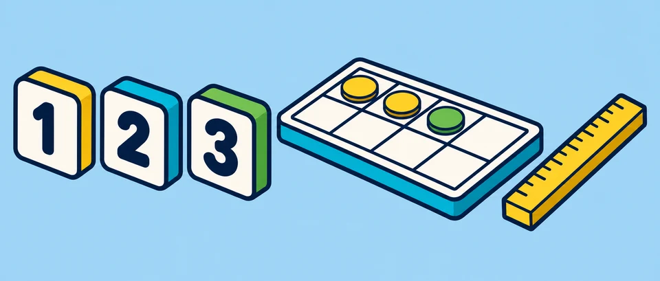Number tiles, counters and ruler
